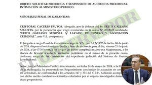 Defensa de Erico Galeano pide aplazar 15 días la audiencia preliminar fijada para mañana