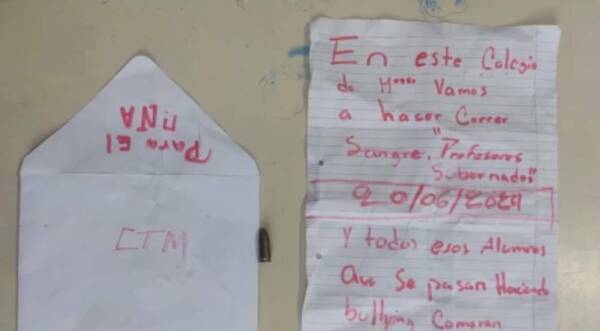 Encuentran escrito en colegio de Areguá con ¡fuerte amenaza y una bala!