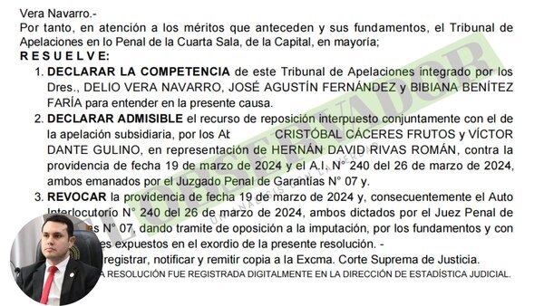 Fiscalía General deberá expedirse sobre imputación a Rivas luego de trámite de oposición en Cámara