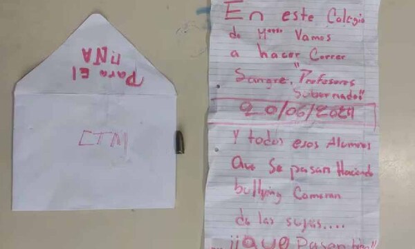 Hallan carta de amenaza en colegio de Areguá: “Vamos a hacer correr sangre” – Prensa 5