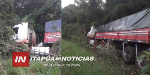 CAMIÓN DESPISTÓ EN FEDERICO CHÁVEZ Y TERMINÓ A UN COSTADO DE LA RUTA - Itapúa Noticias