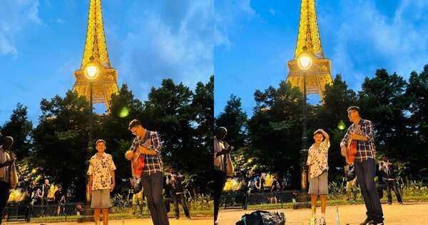 La Nación / Dominick González llevó serenata en guaraní en la Torre Eiffel