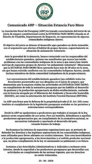 ARP descarta conflictos con indígenas en el Chaco paraguayo