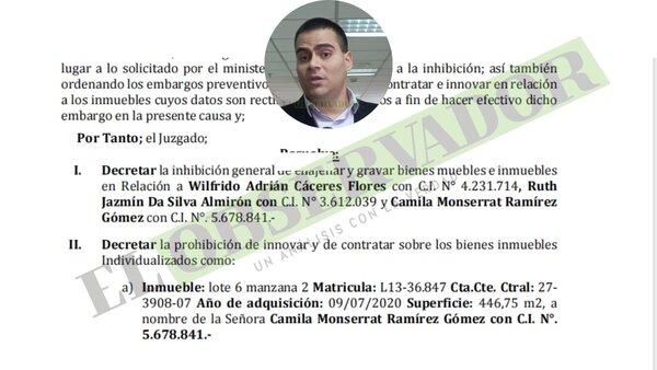 Wilfrido Cáceres: Rectifican datos sobre inmubles y se ordena inhibición además de trabar embargo preventivo