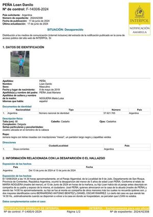 Fiscalía argentina prepara imputación por trata ante desaparición de Loan y rige alerta amarilla de localización