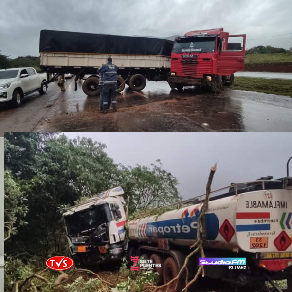 CAMIÓN PIERDE EL CONTROL EN PISTA MOJADA EN LA RUTA PY N 2 MOJADA - TVS