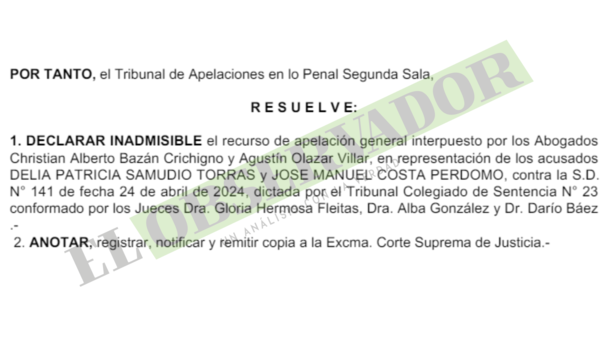 Cámara declara inadmisible apalación de Patricia Samudio sobre monto de fianza real