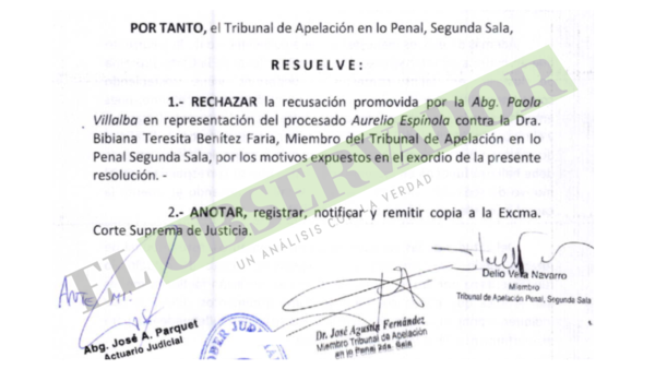Rechazan recusación a camarista por categórica ausencia de argumentaciones, según la Alzada