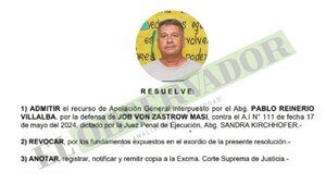 Cámara otorga libertad condicional a condenado por caso A Ultranza Py