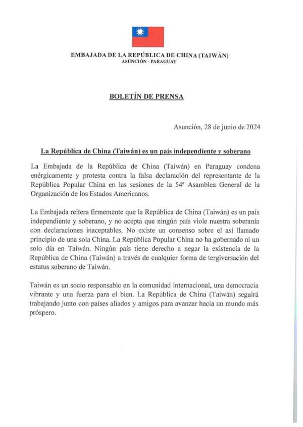 Taiwán reafirma su soberanía e independencia - Nacionales - ABC Color