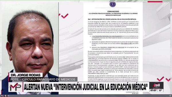 Médico califica de insólita decisión judicial que habilita carrera de Medicina en Alto Paraná