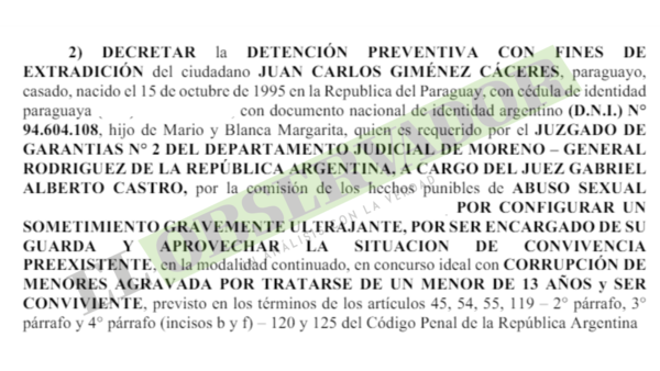 Ordenan detención de paraguayo requerido en la Argentina por abuso de menores