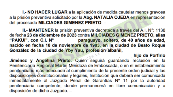 Niegan levantamiento de prisión preventiva a miembro del Clan Rotela que participó de la toma de Tacumbú
