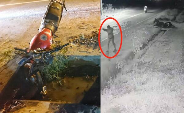 [VIDEO] “Derecho por la curva”: motoca cayó a una cuneta y ella lo abandonó ¿en tanga?