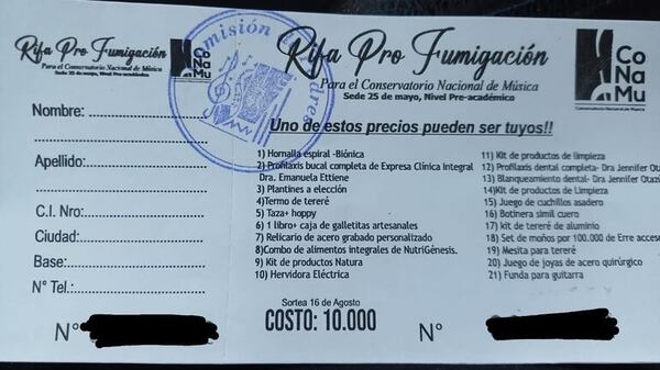 Comisión de padres realiza “rifa pro fumigación” para el Conamu - Nacionales - ABC Color