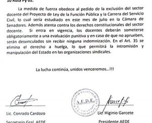 Docentes anuncian protesta para el jueves y viernes
