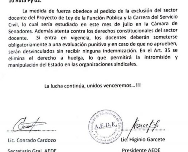 Docentes anuncian protesta para el jueves y viernes