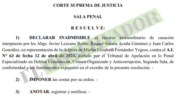 Valenzuela. Sala Penal confirma inadmisiblidad de casación contra resolución que no pone fin a procedimiento