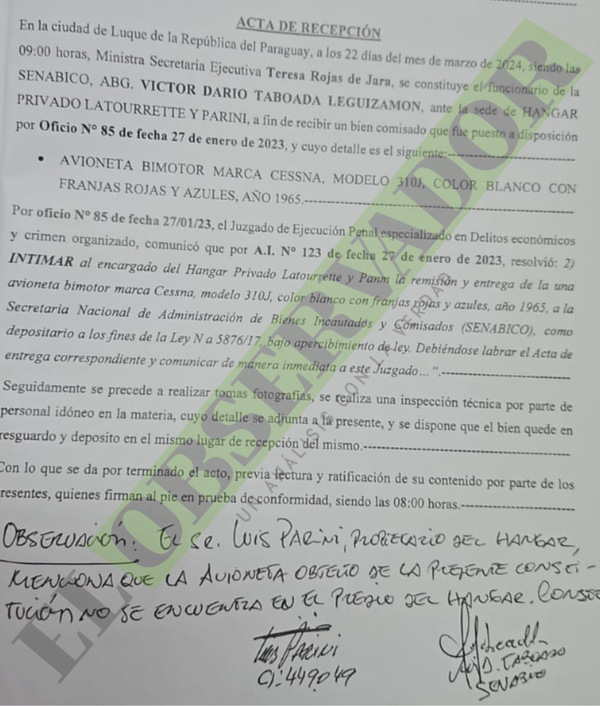 Desaparece avioneta comisada en proceso por drogas cuando iba ser entregada a la Senabico