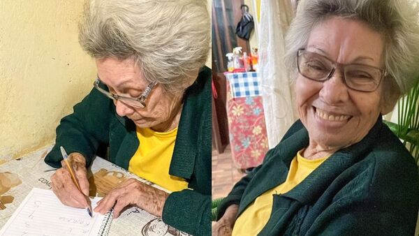 Viral: ayudó a su abue a escribir su nombre
