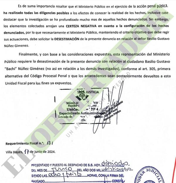 “Es irrefutable inexistencia del hecho”, afirma fiscal que investigó a “Bachi” por presunto enriquecimiento ilícito