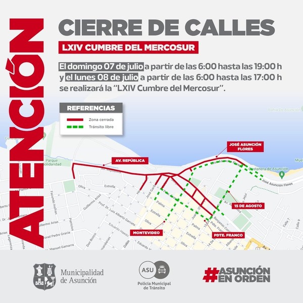 Cumbre del Mercosur: las calles cerradas en Asunción - ADN Digital