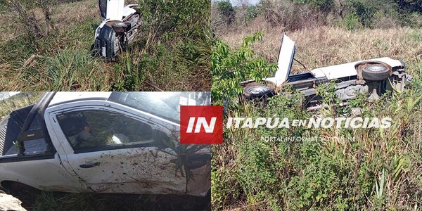 CAMIONETA VOLCÓ EN SAN PEDRO DEL PNÁ. Y DEJÓ AL CONDUCTOR LESIONADO - Itapúa Noticias
