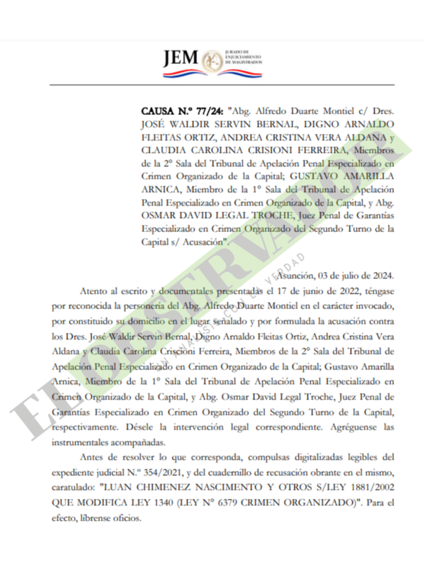JEM admite acusación de procesado en causa Pavo Real a jueces y camaristas