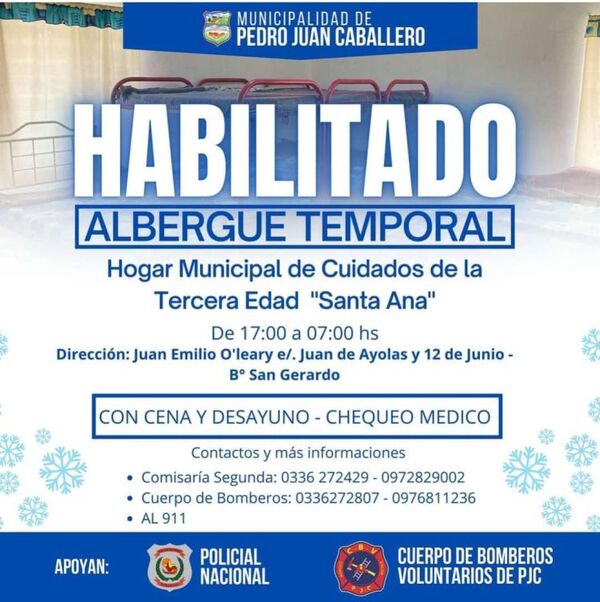 Ante el clima frío, la Municipalidad habilita un albergue temporal en el Hogar de Ancianos Santa Ana