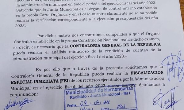 Junta de Hernandarias piden que Contraloría audite cuentas de Nelson Cano en Hernandarias