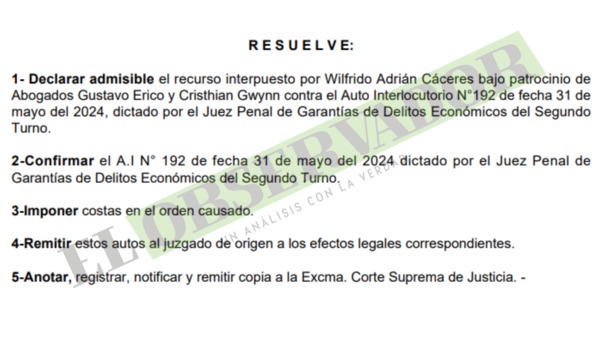 Caso Wilfrido Cáceres: Sospecha de ocultamiento de bienes permite medidas de carácter real, según Cámara