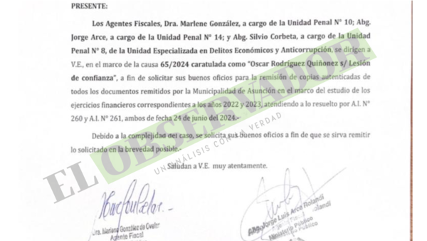 Fiscalía pidió documentos de la Municipalidad de Asunción al Tribunal de Cuentas