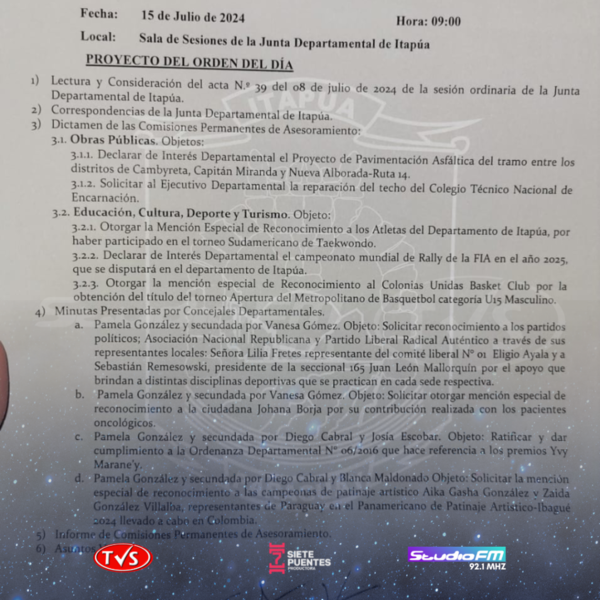 PROPONEN RECONOCIMIENTO A PARTIDOS POLÍTICOS DE ENCARNACIÓN. - TVS