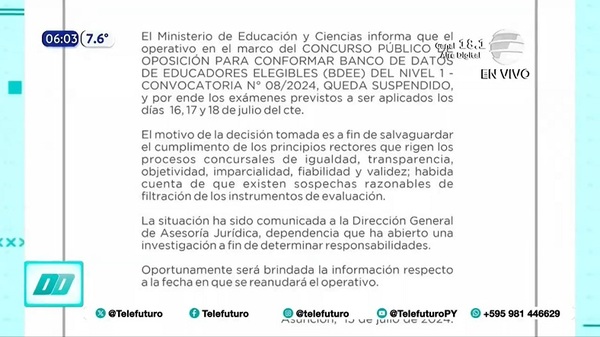 MEC suspende concurso por supuesta filtración de exámenes - Noticias Paraguay