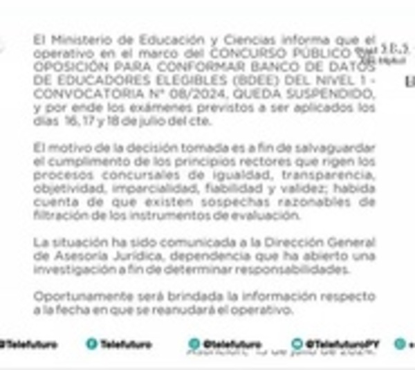 MEC suspende concurso por supuesta filtración de exámenes - Paraguay.com