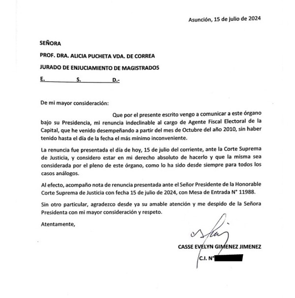 Antes de conocer la sentencia, Casse Giménez opta por renunciar y acogerse a la jubilación