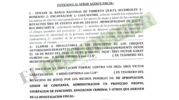 Intendente de Jesús habría cobrado cheques por G 900 millones a pesar de estar separado del cargo