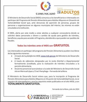 Ministerio de Desarrollo Social alerta sobre presuntos «intermediarios» para el subsidio de la Tercera Edad