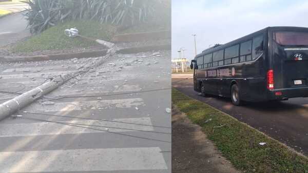 Ómnibus de la Fuerzas Armadas derribó una columna de la ANDE en zona de la costanera de Encarnación