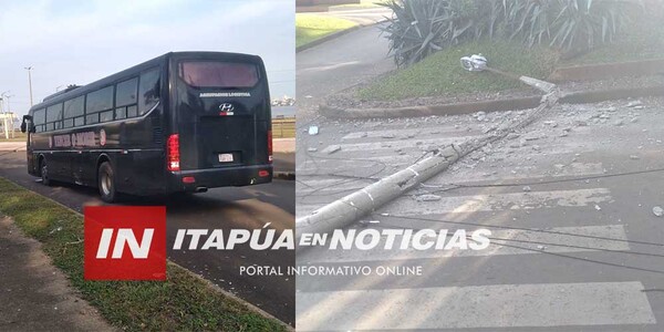 CHOFER DE ÓMNIBUS MILITAR DERRIBÓ UNA COLUMNA EN ENCARNACIÓN - Itapúa Noticias