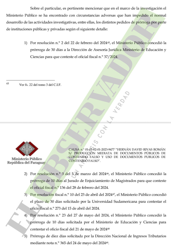 MEC, Jurado y Tributación “impidieron normal desarrollo de la investigación” en el caso Rivas, refiere escrito fiscal
