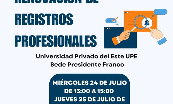 Inscripción y renovación de registros profesionales se realizará en Alto Paraná