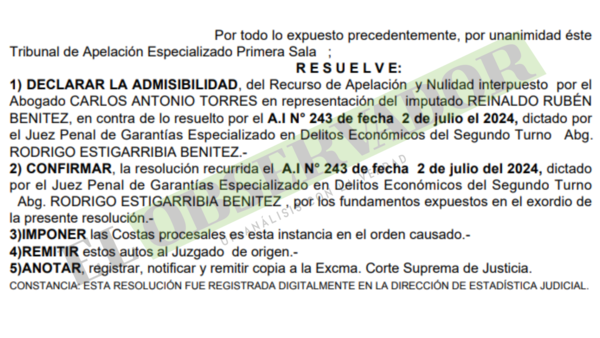 Es impertinante paralizar un proceso penal ante existencia de pleito civil, según Allzada