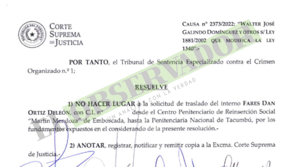 Rechazan traslado de cárcel de máxima a Tacumbú de acusado por el caso Mercat