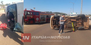 COLISIÓN Y VUELCO DE VEHÍCULO EN ENCARNACIÓN DEJÓ A UNA PERSONA HERIDA - Itapúa Noticias