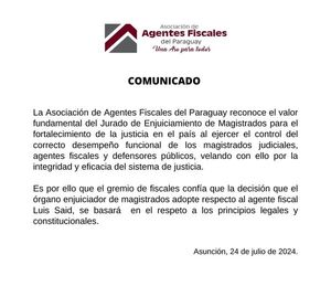 Tibio comunicado de Asociación de Fiscales genera malestar de socios