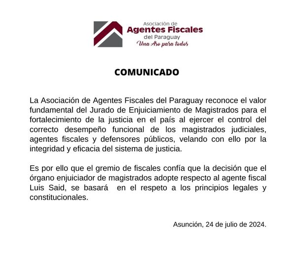 Tibio comunicado de Asociación de Fiscales genera malestar de socios