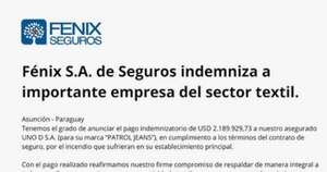 La Nación / Fénix S. A. de Seguros indemniza a importante empresa del sector textil