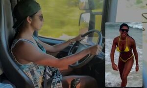 [VIDEO] ¡Belleza todo terreno! Así, manejando un “semi”, esta modelo felicita a los camioneros por su Día