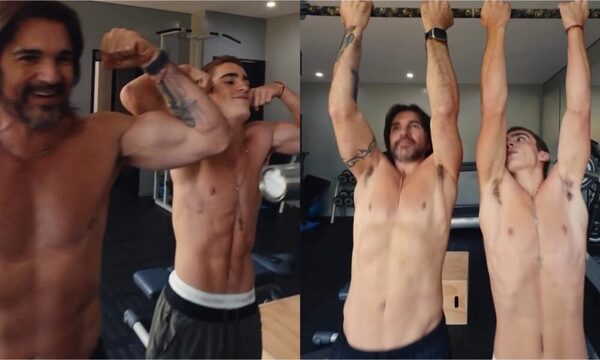 [VIDEO] ¡Juanes se sacó “la camisa negra” y mostró cuerazo con su hijo!